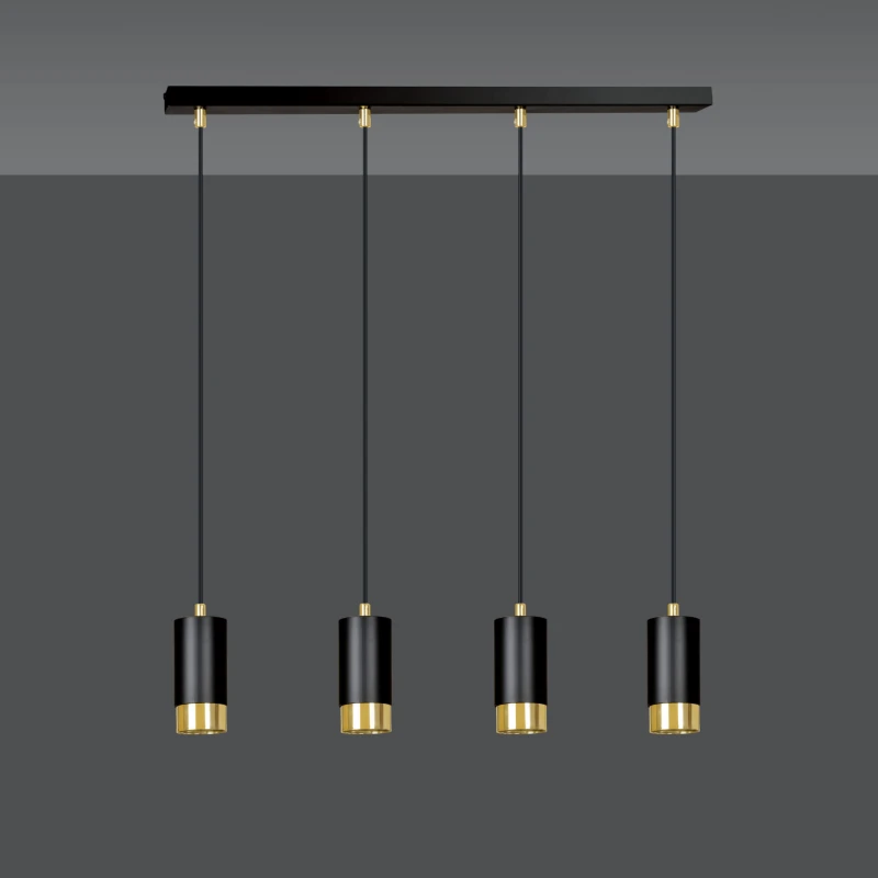 FUMIKO 4 BLACK-GOLD 817/4 designerski spot wiszący czarne tuby złote dodatki 3