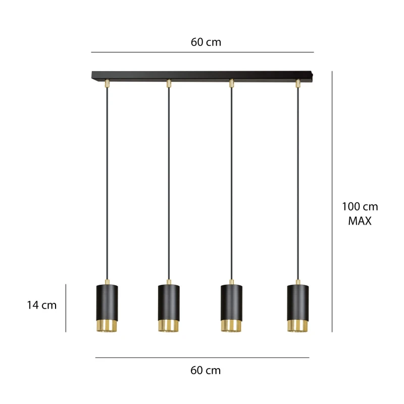 FUMIKO 4 BLACK-GOLD 817/4 designerski spot wiszący czarne tuby złote dodatki 4