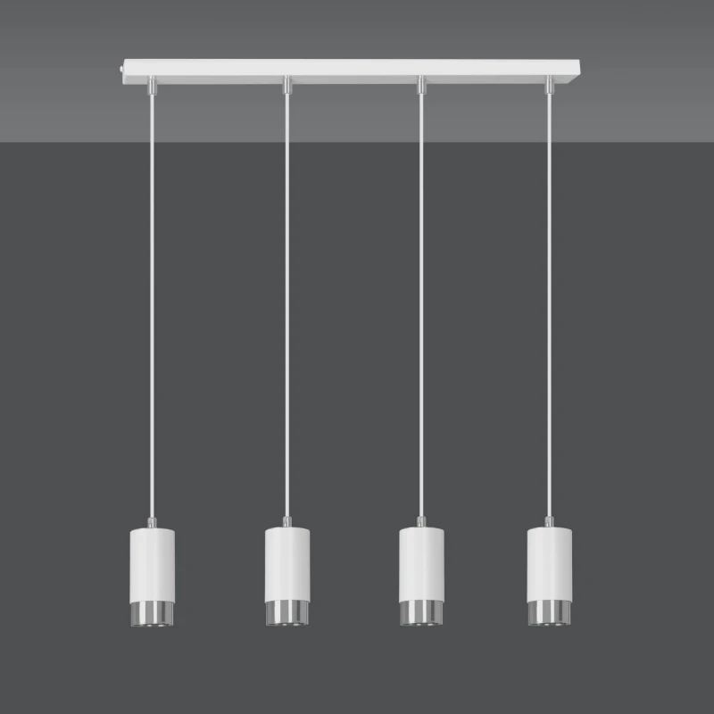 FUMIKO 4 WHITE-CHROME 814/4 designerski spot wiszący białe tuby srebrne dodatki 3