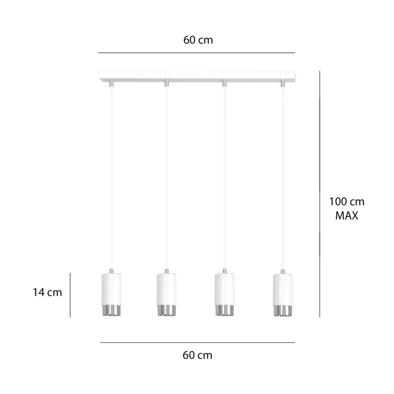 FUMIKO 4 WHITE-CHROME 814/4 designerski spot wiszący białe tuby srebrne dodatki 5