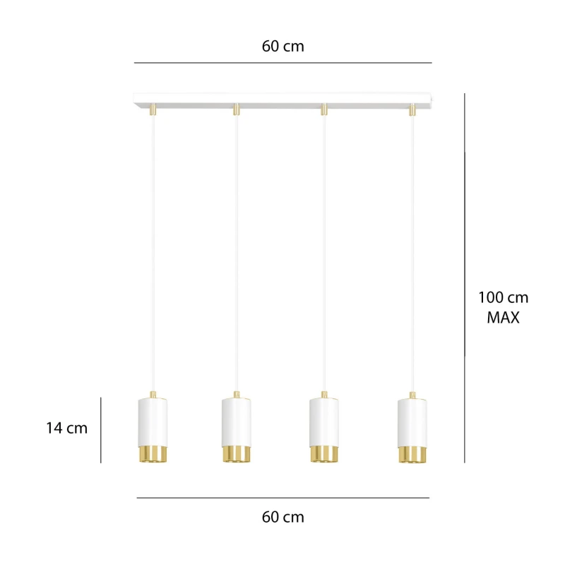FUMIKO 4 WHITE-GOLD 815/4 designerski spot wiszący białe tuby złote dodatki 4