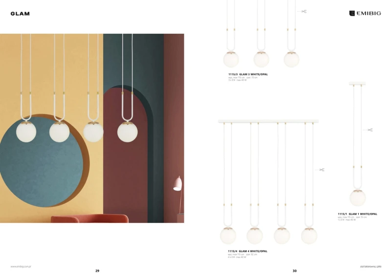 GLAM 1 WHITE/OPAL 1115/1 lampa wisząca szklane klosze GLAMOUR 4