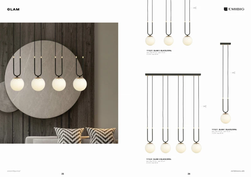 GLAM 3 BLACK/OPAL 1112/3 lampa wisząca szklane klosze GLAMOUR 5