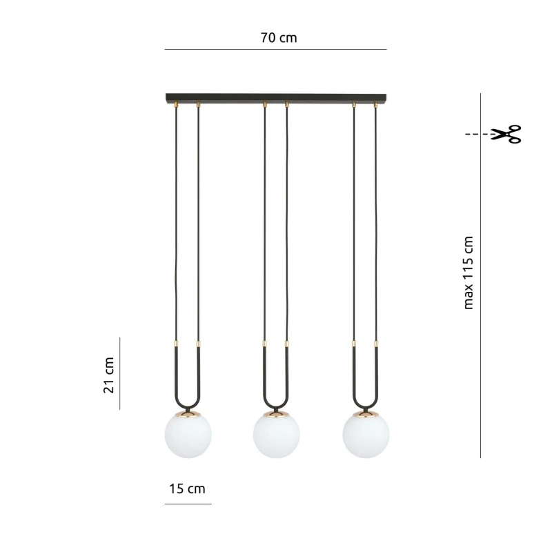 GLAM 3 BLACK/OPAL 1112/3 lampa wisząca szklane klosze GLAMOUR 6