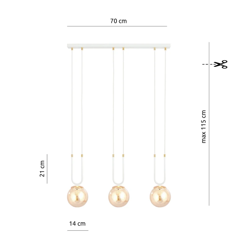 GLAM 3 WHITE/MIODOWY 1117/3 lampa wisząca szklane klosze GLAMOUR 6