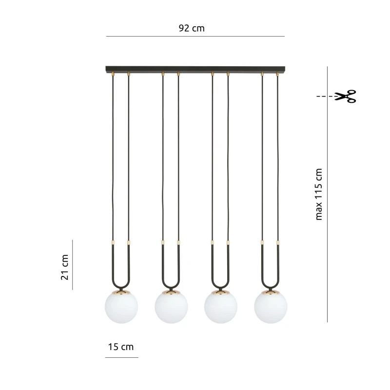 GLAM 4 BLACK/OPAL 1112/4 lampa wisząca szklane klosze GLAMOUR 6