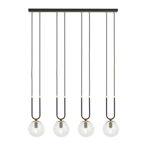 Lampa wisząca GLAM 4 BLACK/TRANSPARENT czarna ze szklanymi kloszami 