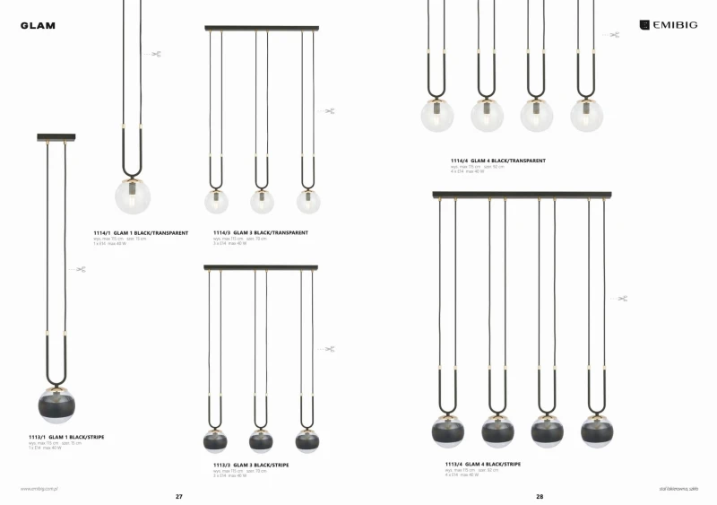 GLAM 4 BLACK/TRANSPARENT 1114/4 lampa wisząca szklane klosze GLAMOUR 6