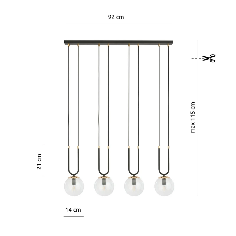 GLAM 4 BLACK/TRANSPARENT 1114/4 lampa wisząca szklane klosze GLAMOUR 7