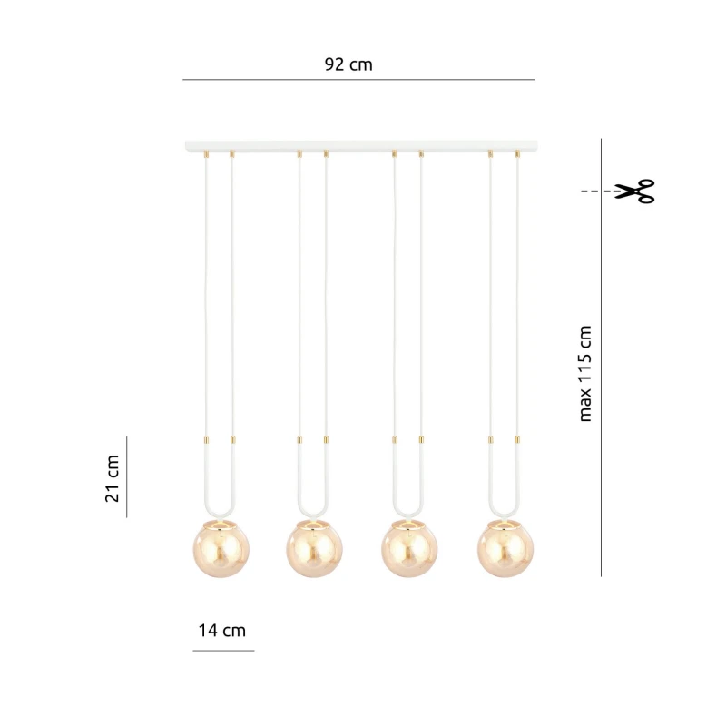 GLAM 4 WHITE/MIODOWY 1117/4 lampa wisząca szklane klosze GLAMOUR 6