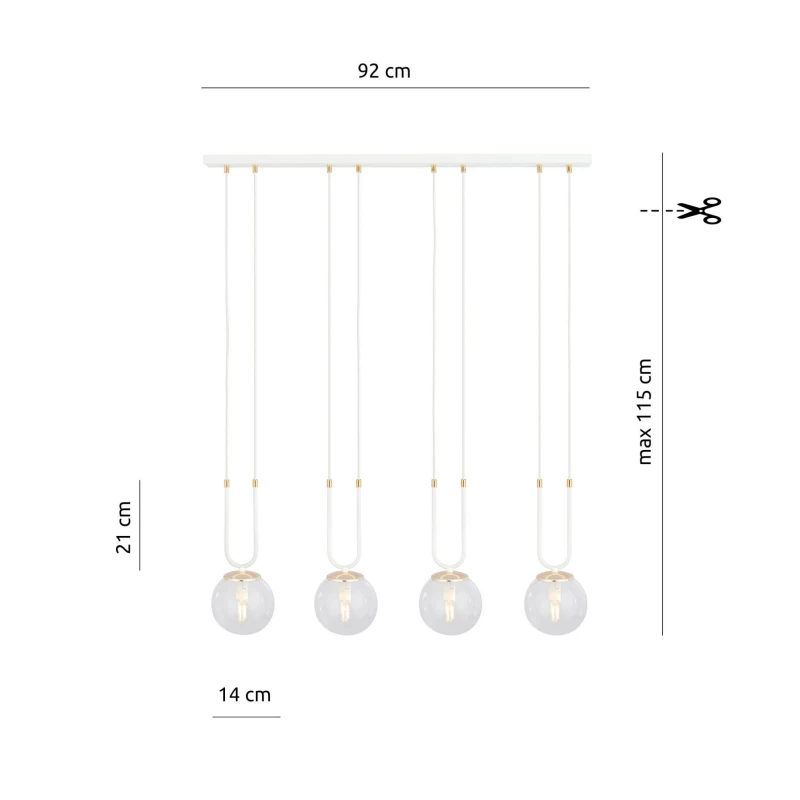 GLAM 4 WHITE/TRANSPARENT 1116/4 lampa wisząca szklane klosze GLAMOUR 6