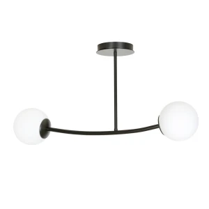 Lampa sufitowa HALLDOR 2 BLACK czarna z mlecznymi kloszami
