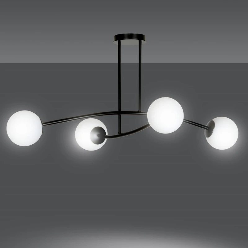 HALLDOR 4 BLACK 1024/4 oryginalna lampa sufitowa czarna LOFT szklane mleczne klosze