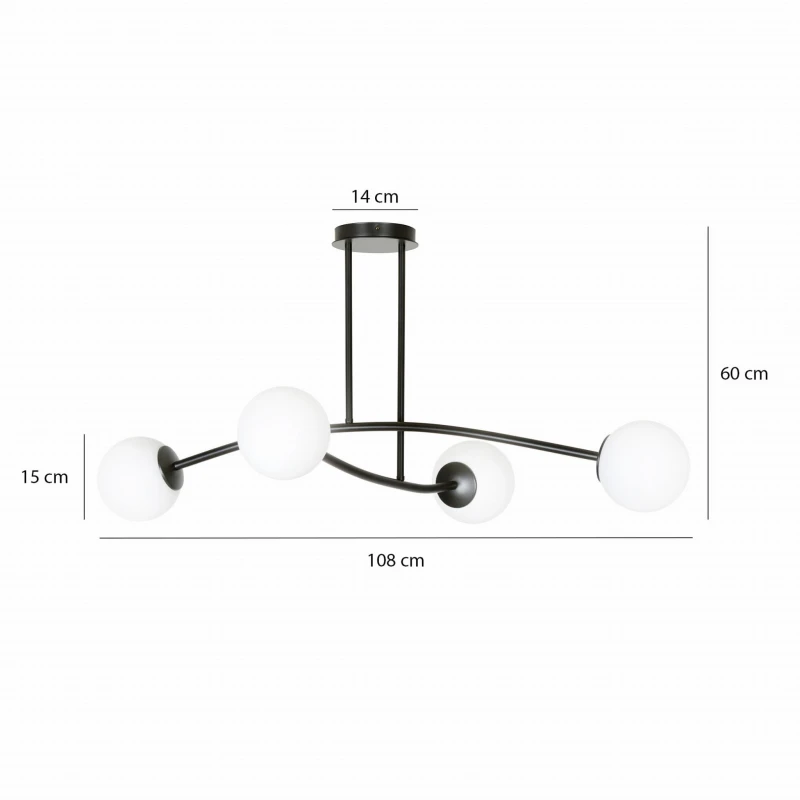 HALLDOR 4 BLACK 1024/4 oryginalna lampa sufitowa czarna LOFT szklane mleczne klosze 5