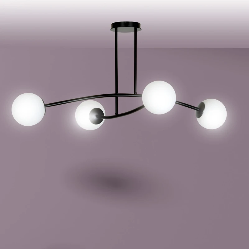 HALLDOR 4 BLACK 1024/4 oryginalna lampa sufitowa czarna LOFT szklane mleczne klosze 7