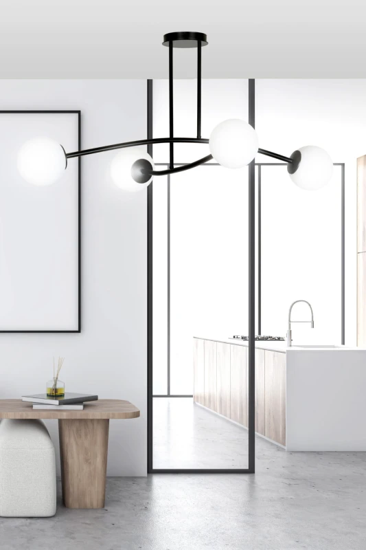 HALLDOR 4 BLACK 1024/4 oryginalna lampa sufitowa czarna LOFT szklane mleczne klosze 9