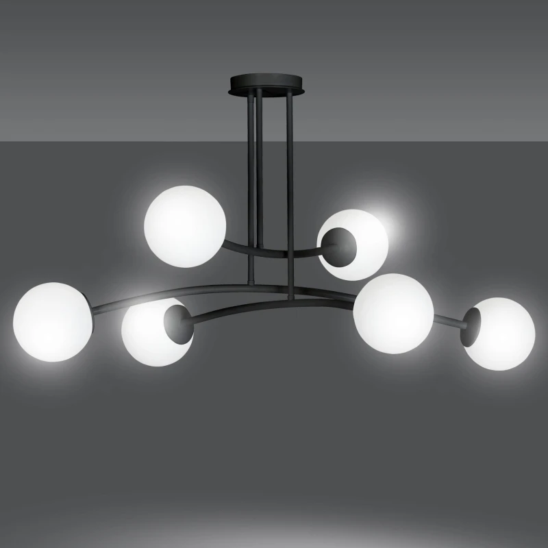 HALLDOR 6 BLACK 1024/6 oryginalna lampa sufitowa czarna LOFT szklane mleczne klosze