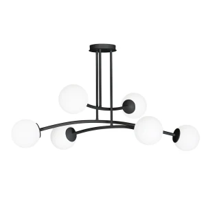 Lampa sufitowa HALLDOR 6 BLACK czarna z mlecznymi kloszami