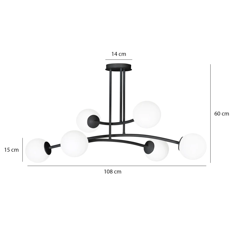 HALLDOR 6 BLACK 1024/6 oryginalna lampa sufitowa czarna LOFT szklane mleczne klosze 5