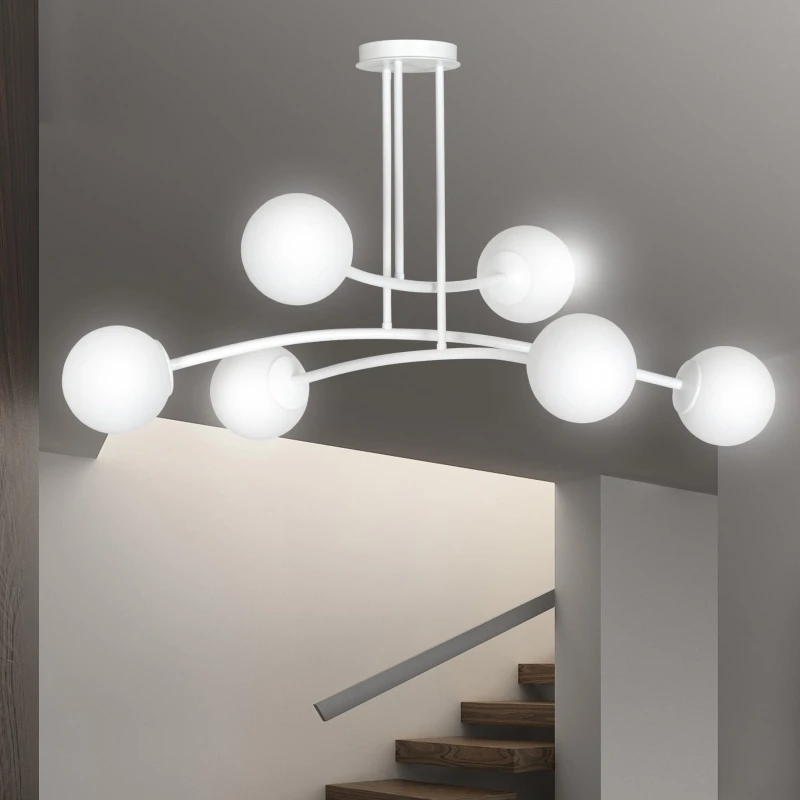 HALLDOR 6 WHITE 1025/6 oryginalna lampa sufitowa biała LOFT szklane mleczne klosze