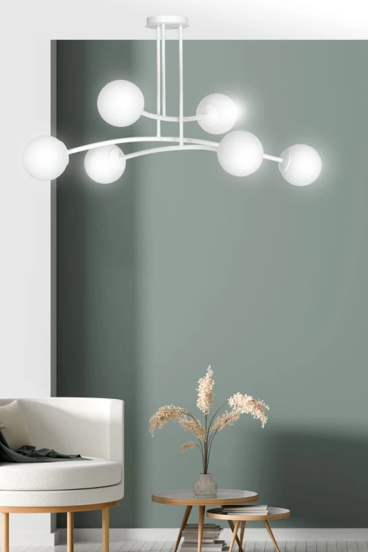 HALLDOR 6 WHITE 1025/6 oryginalna lampa sufitowa biała LOFT szklane mleczne klosze 8