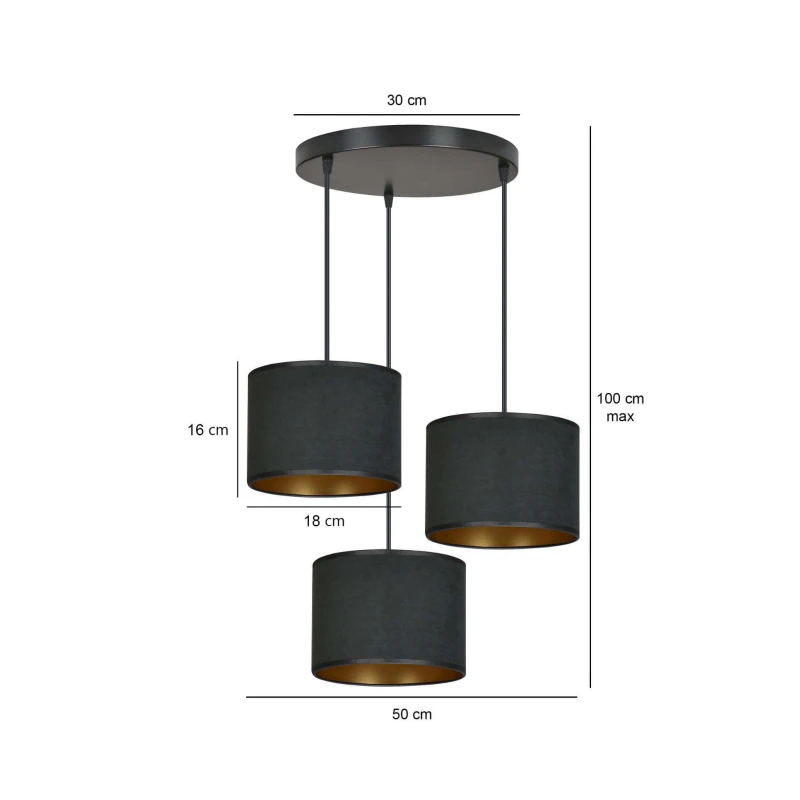 HILDE 3 BL PREMIUM BLACK lampa wisząca abażury regulowana nowoczesna 11