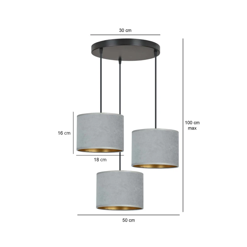 HILDE 3 BL PREMIUM GRAY lampa wisząca abażury regulowana nowoczesna 11
