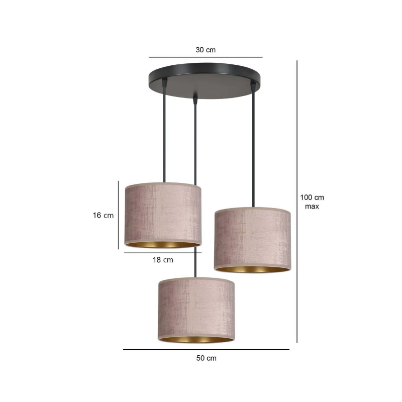 HILDE 3 BL PREMIUM ROSE lampa wisząca abażury regulowana nowoczesna 12