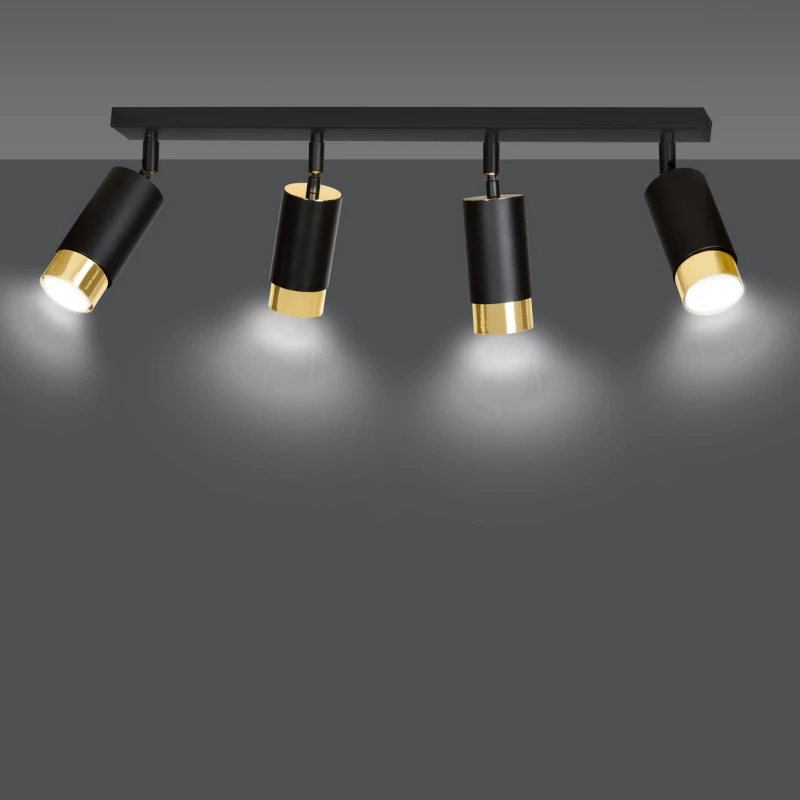 HIRO 4 BLACK-GOLD 965/4 nowoczesny regulowany spot LED sufitowy czarno złoty 4
