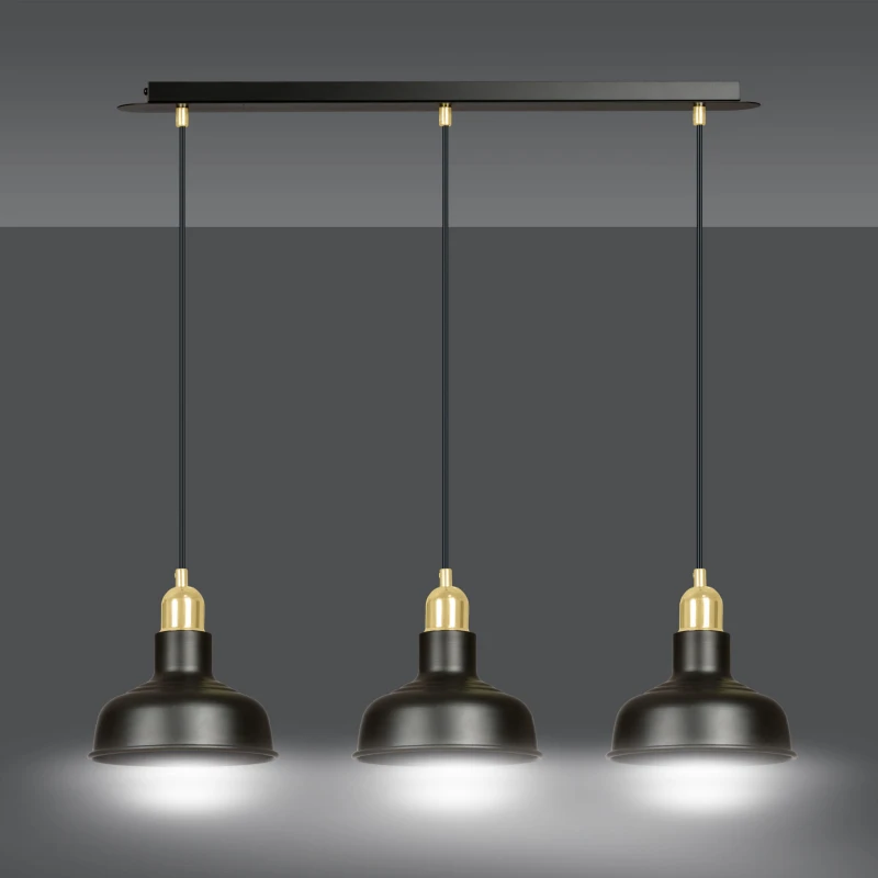 IBOR 3 BLACK 1042/3 nowoczesna lampa sufitowa czarna złote elementy 1