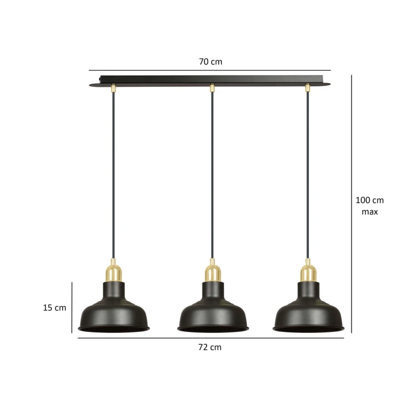 IBOR 3 BLACK 1042/3 nowoczesna lampa sufitowa czarna złote elementy 4
