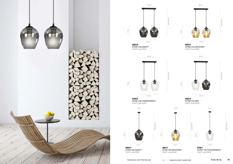 ISTAR 1 BL TRANSPARENT 679/1 lampa wisząca żyrandol nowoczesny szklane klosze NOWOŚĆ 5