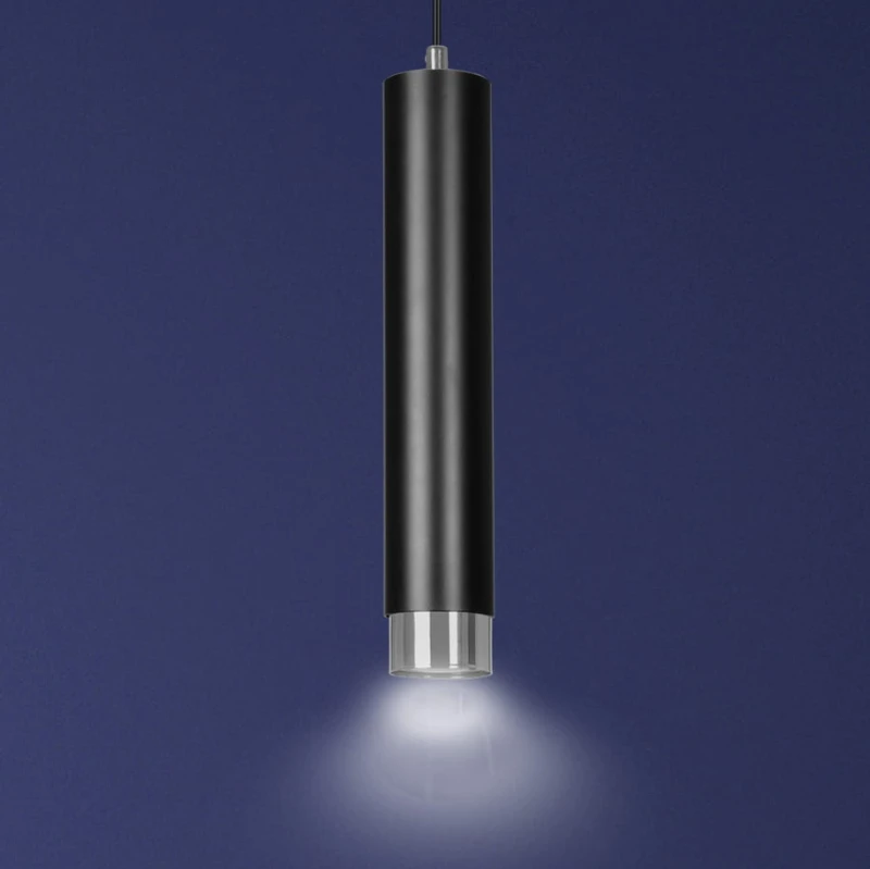 KIBO 1 BLACK-CHROME 643/1 designerski spot wiszący czarna tuba srebrne dodatki