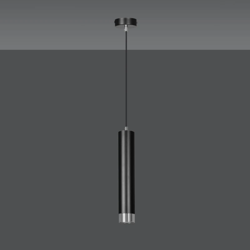 KIBO 1 BLACK-CHROME 643/1 designerski spot wiszący czarna tuba srebrne dodatki 3