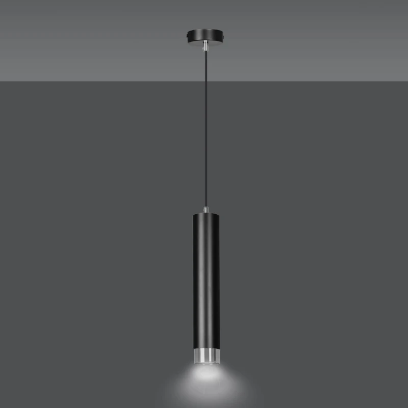 KIBO 1 BLACK-CHROME 643/1 designerski spot wiszący czarna tuba srebrne dodatki 4