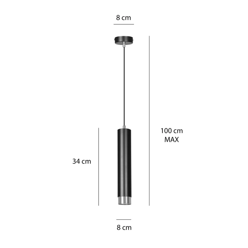 KIBO 1 BLACK-CHROME 643/1 designerski spot wiszący czarna tuba srebrne dodatki 5