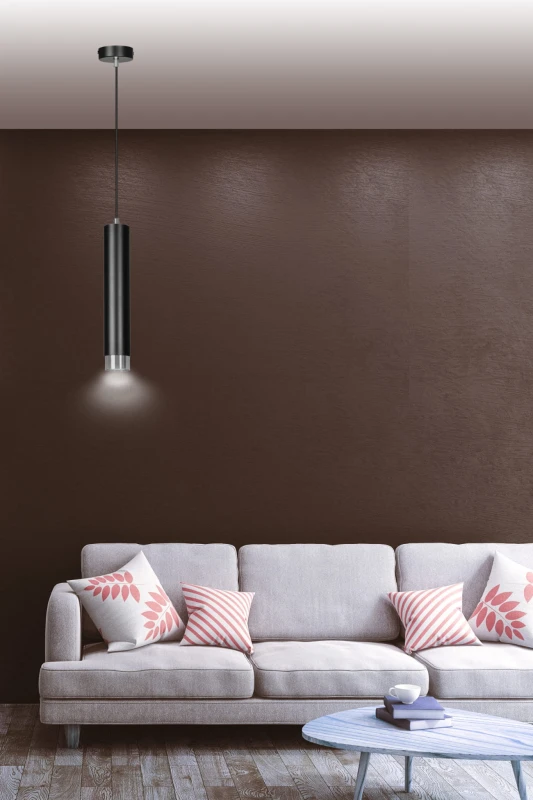 KIBO 1 BLACK-CHROME 643/1 designerski spot wiszący czarna tuba srebrne dodatki 8