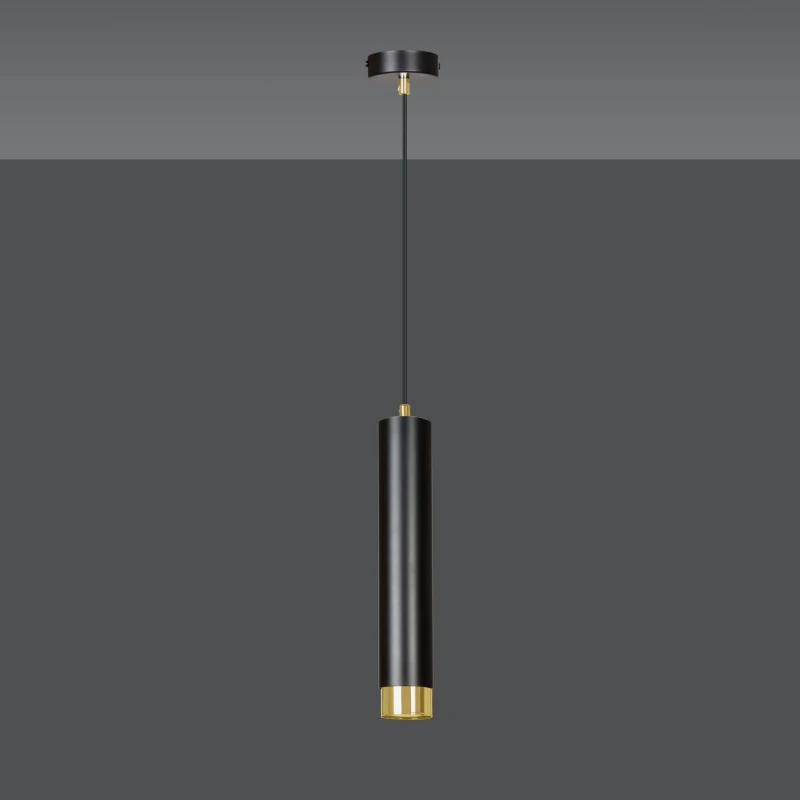 KIBO 1 BLACK-GOLD 644/1 designerski spot wiszący czarna tuba złote dodatki 3