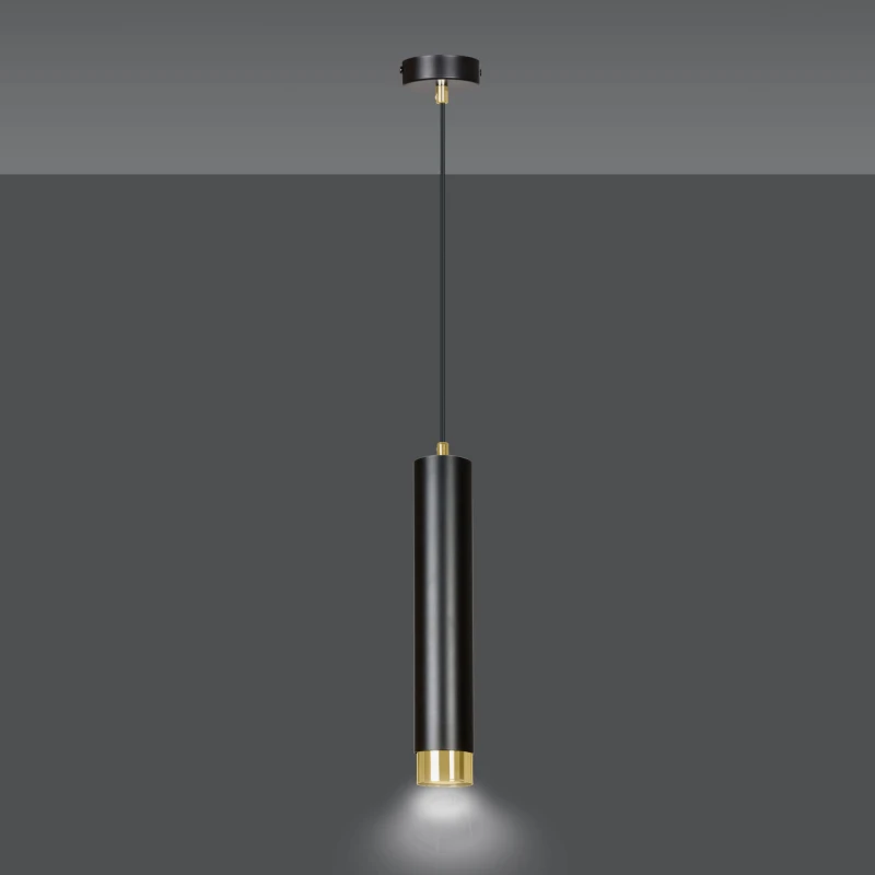 KIBO 1 BLACK-GOLD 644/1 designerski spot wiszący czarna tuba złote dodatki 4