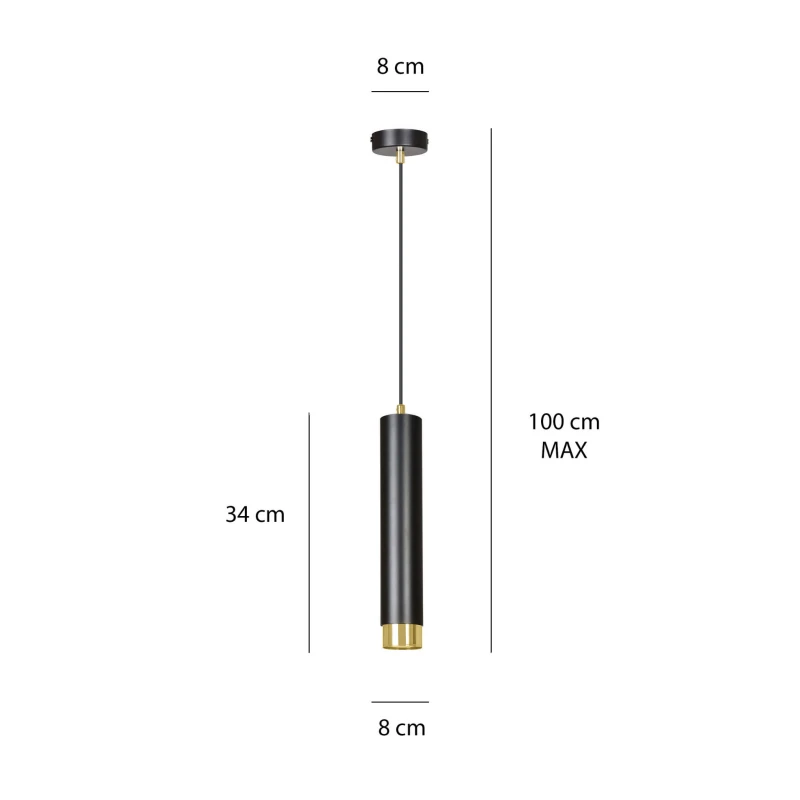 KIBO 1 BLACK-GOLD 644/1 designerski spot wiszący czarna tuba złote dodatki 5