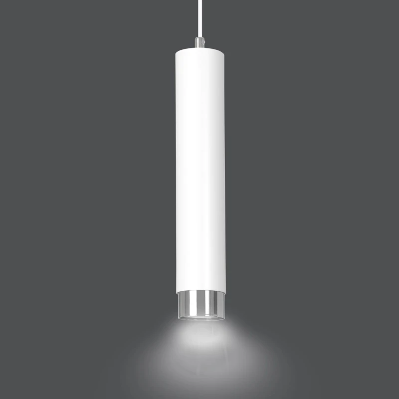 KIBO 1 WHITE-CHROME 641/1 designerski spot wiszący biała tuba srebrne dodatki