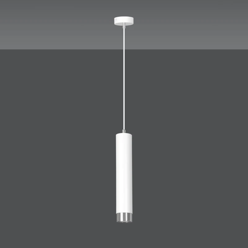 KIBO 1 WHITE-CHROME 641/1 designerski spot wiszący biała tuba srebrne dodatki 3