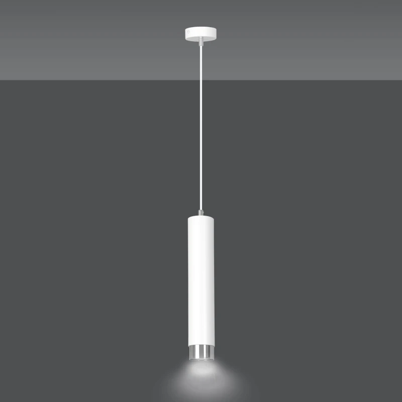KIBO 1 WHITE-CHROME 641/1 designerski spot wiszący biała tuba srebrne dodatki 4