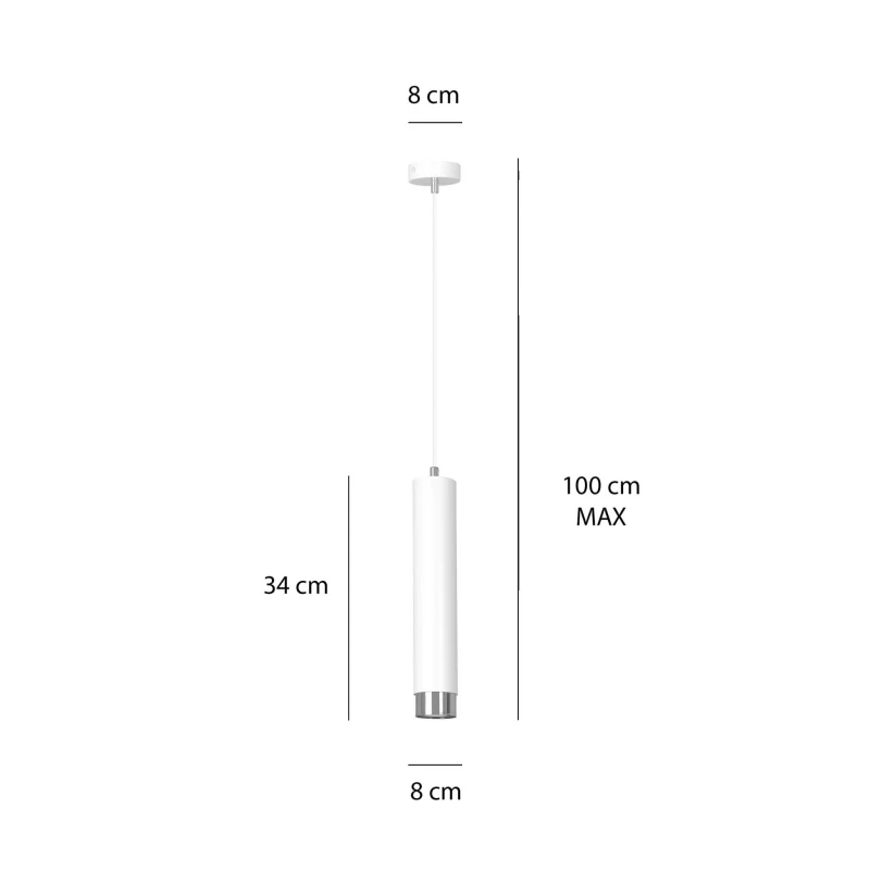 KIBO 1 WHITE-CHROME 641/1 designerski spot wiszący biała tuba srebrne dodatki 5