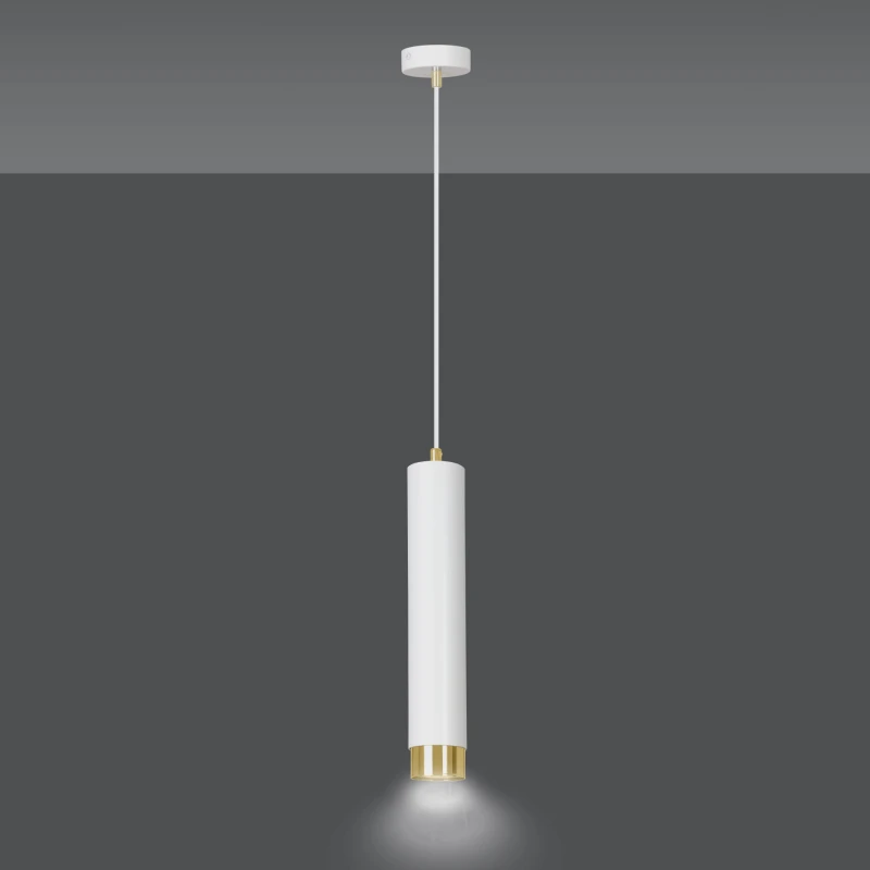 KIBO 1 WHITE-GOLD 642/1 designerski spot wiszący biała tuba złote dodatki 1