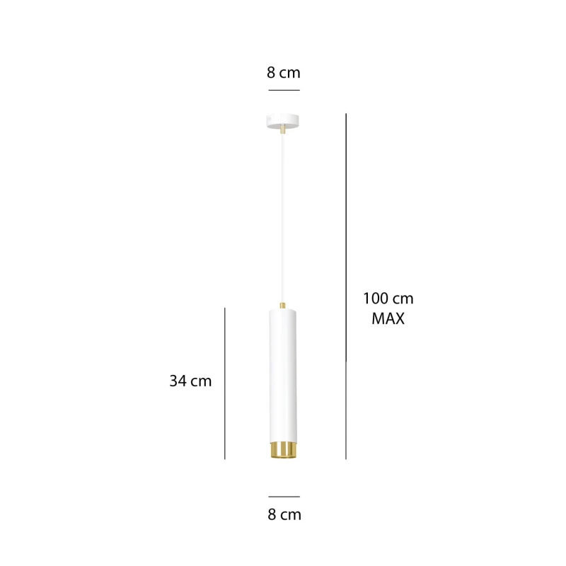 KIBO 1 WHITE-GOLD 642/1 designerski spot wiszący biała tuba złote dodatki 3