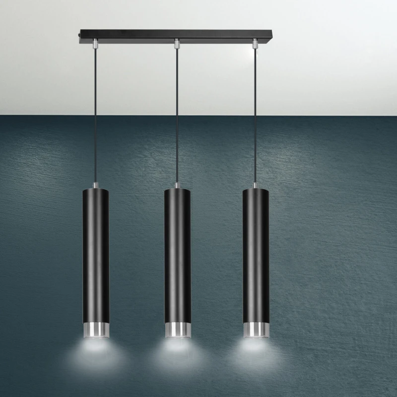 KIBO 3 BLACK-CHROME 643/3 designerski spot wiszący czarne tuby srebrne dodatki