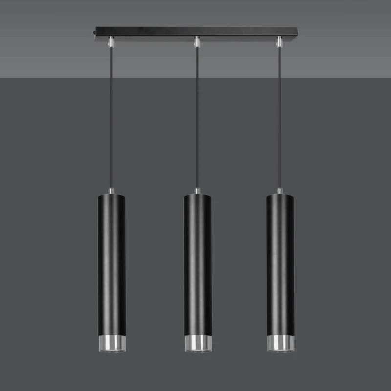 KIBO 3 BLACK-CHROME 643/3 designerski spot wiszący czarne tuby srebrne dodatki 3