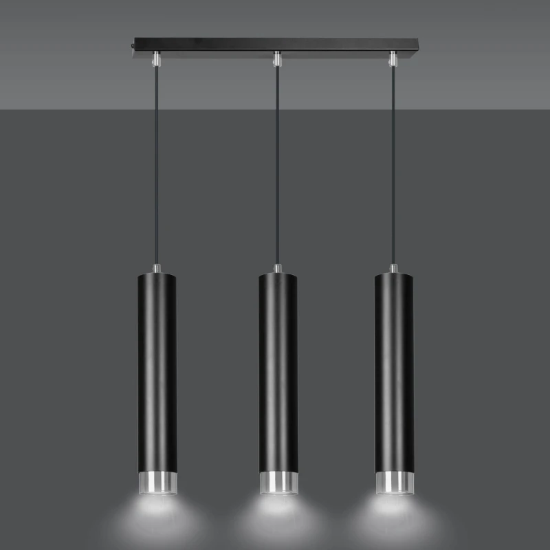 KIBO 3 BLACK-CHROME 643/3 designerski spot wiszący czarne tuby srebrne dodatki 4