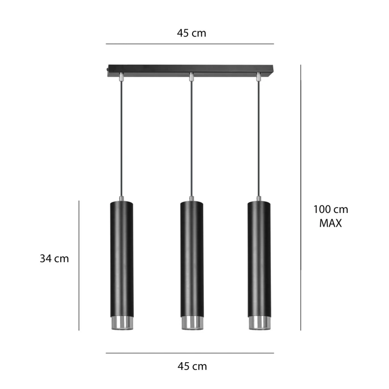 KIBO 3 BLACK-CHROME 643/3 designerski spot wiszący czarne tuby srebrne dodatki 5